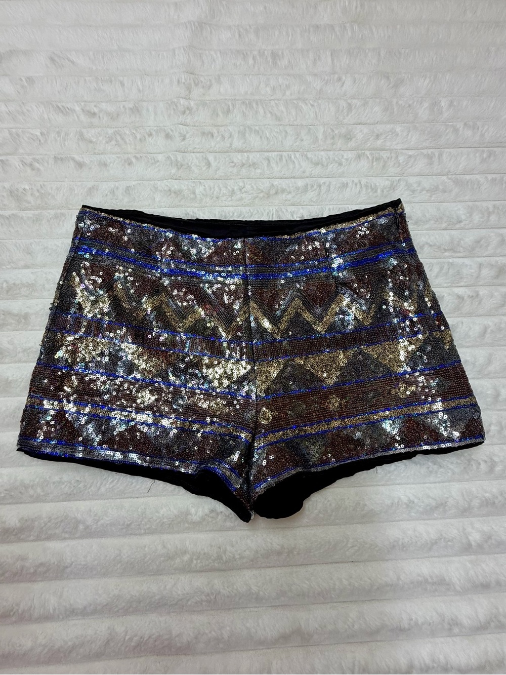 Forever 21 Multicolor Sequin Bike Shorts with Gold & Blue Accents